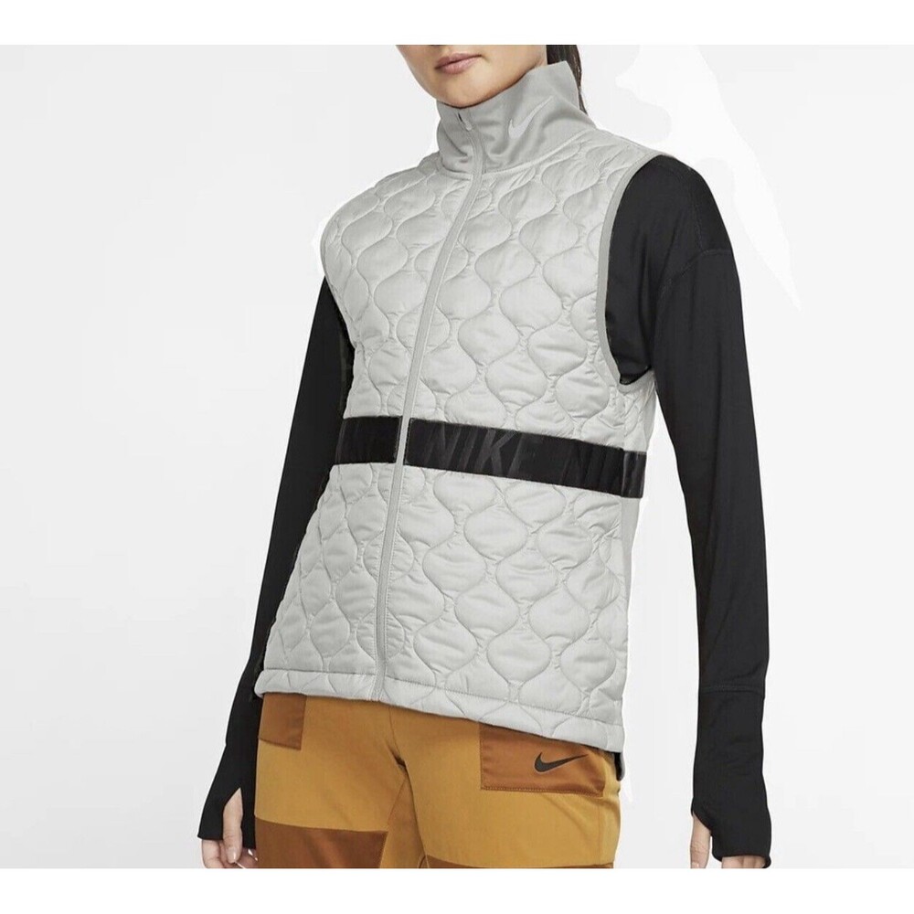 Nike AeroLayer Running Vest Womens S Gray Quilted Puffer Thermal Water Resistant